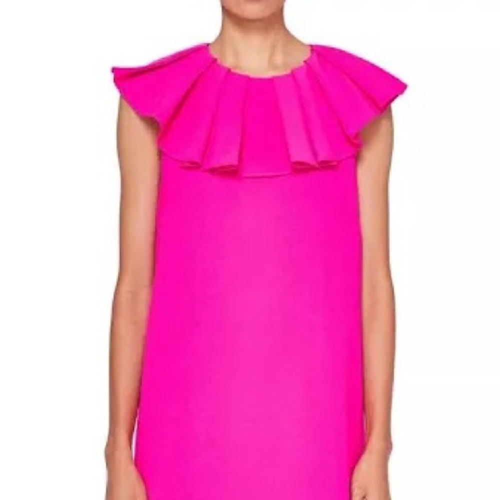 Ted Baker -Fushcia/Pink Ruffled Collar-eyelet hem. Rose gold back zipper Sz 4
